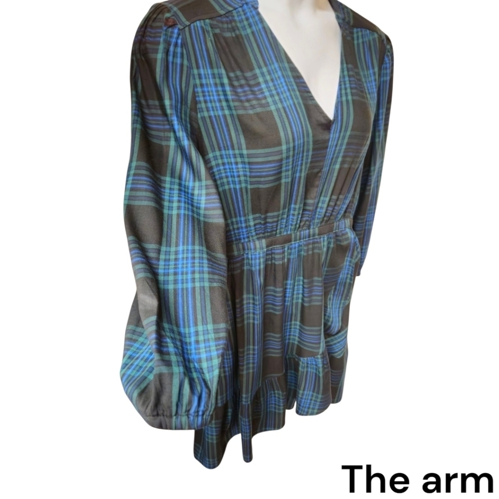 FREE ASSEMBLY XL-1X Plaid mini wrapdress black,blue,green long Sleeve Pockets - Picture 4 of 16